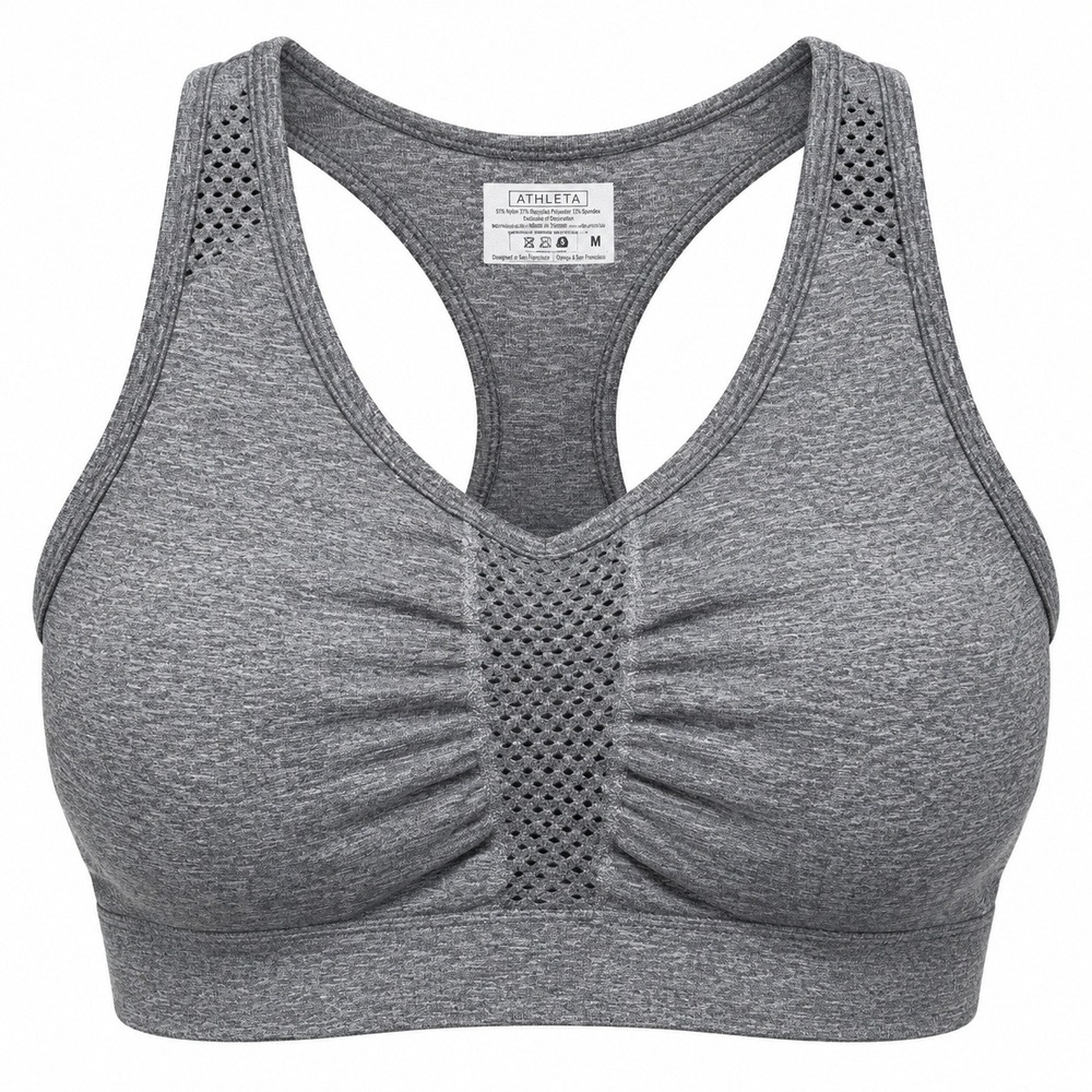 Athleta Sprint Laser Cut Bra Gray Heather Racerback Sports Bra 983407 Medium